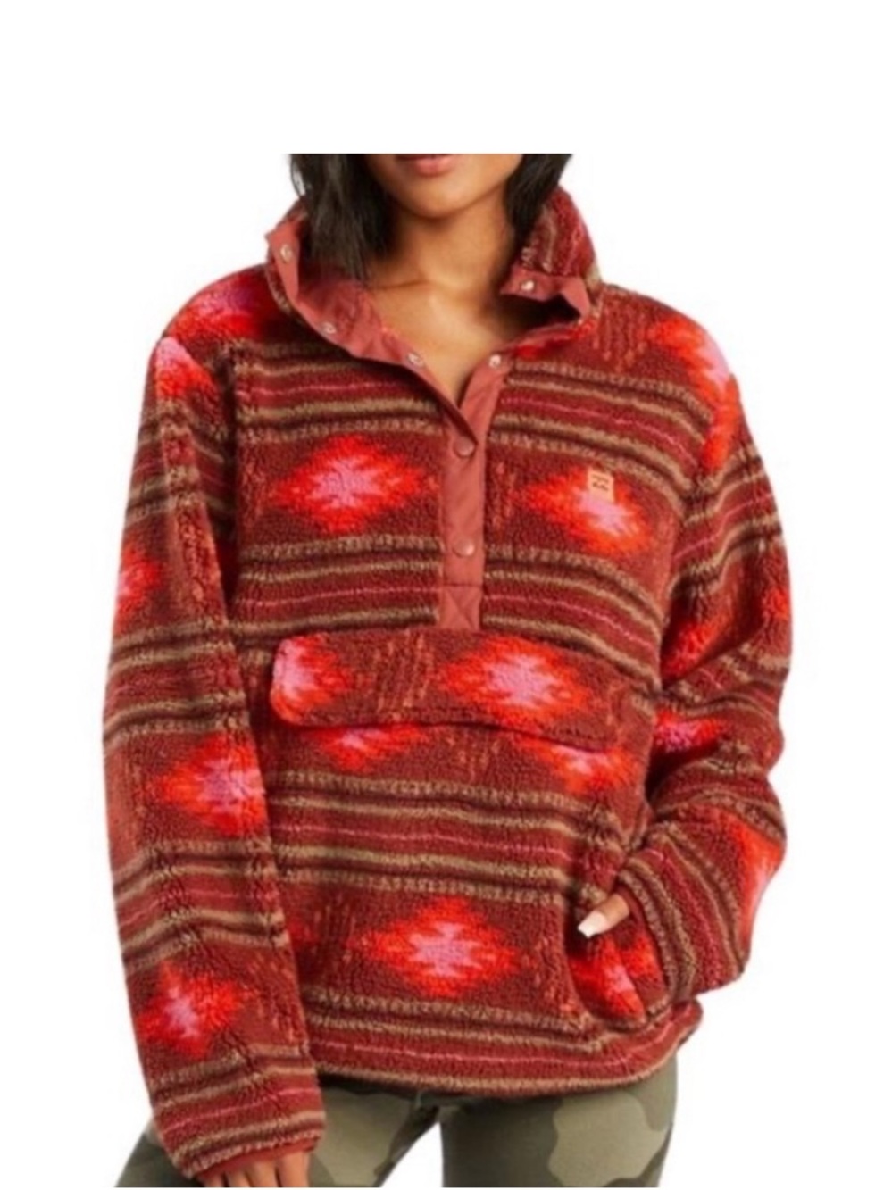 Billabong Red Multi Plush Teddy Jacket